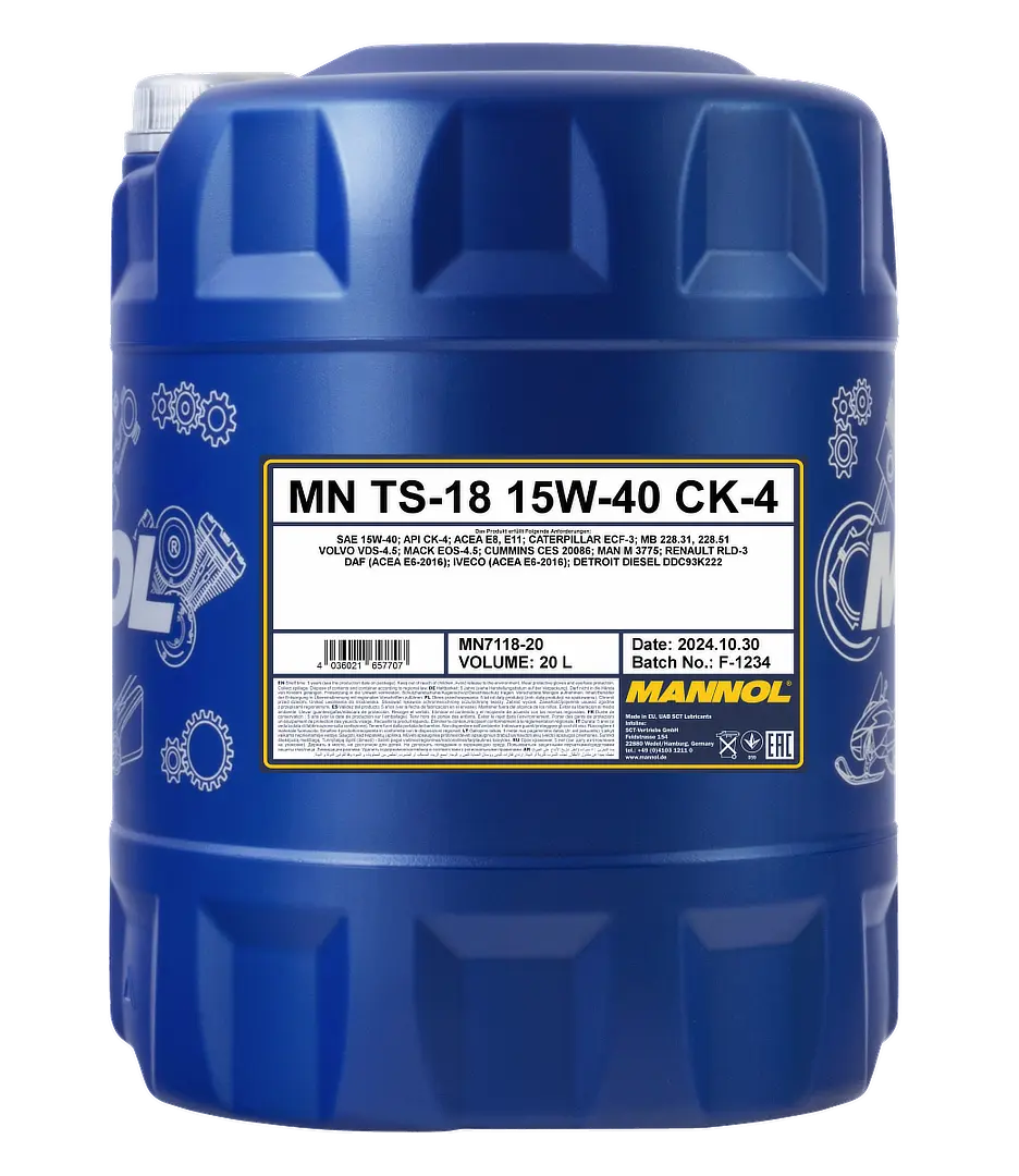 MANNOL TS-18 SAE 15W-40 API CK-4, 20 liter pail