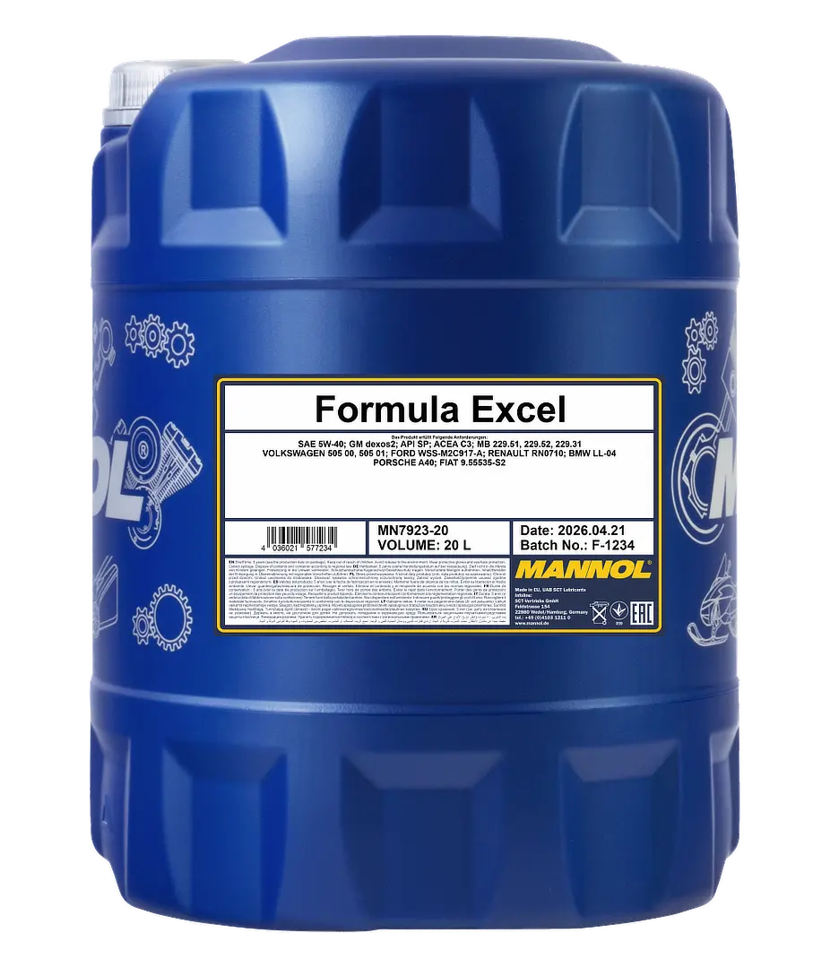 MANNOL Formula Excel SAE 5W-40 API SN, 20 liter pail
