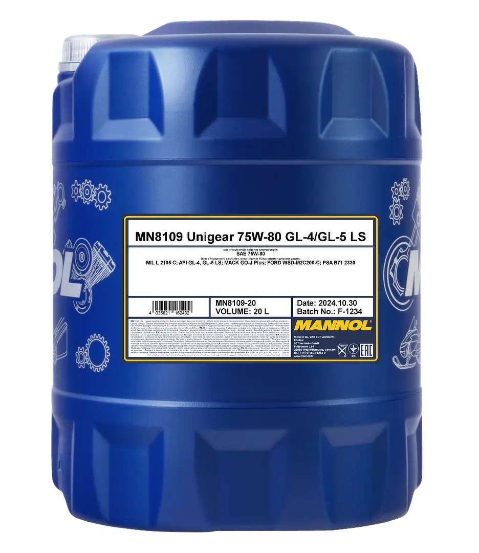 MANNOL Unigear SAE 75W-80 API GL-4/GL-5 LS, 20 liter pail